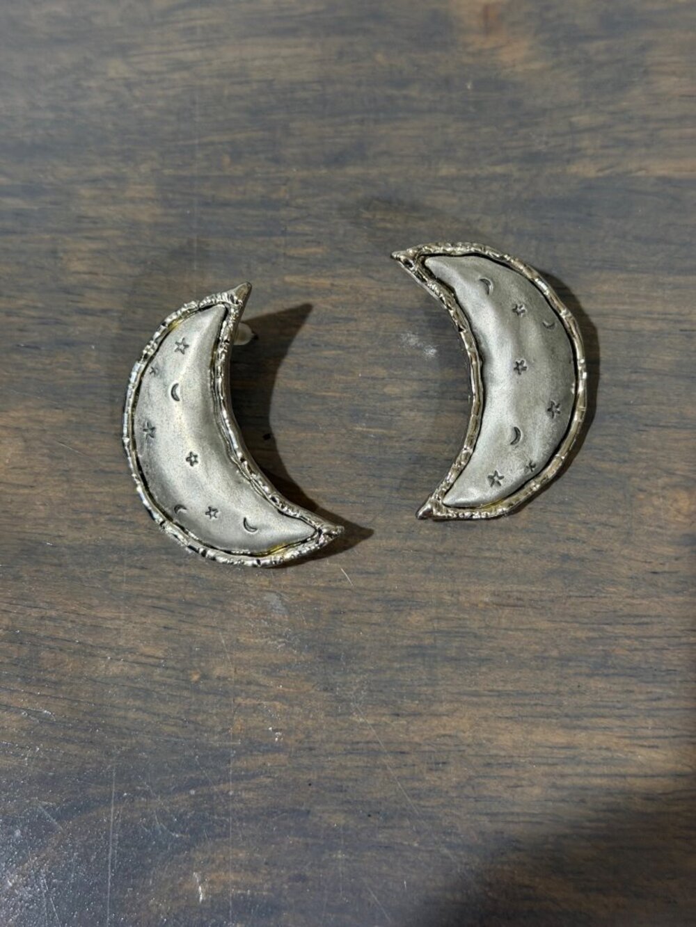 Vintage JJ Jonette Celestial Crescent Moon Stars Earrings Silver Tone